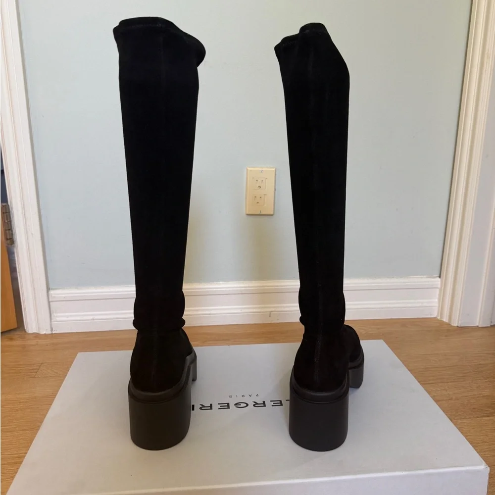 Robert Clergerie Nova Suede Stretch Black Platform Boots - Picture 7 of 12